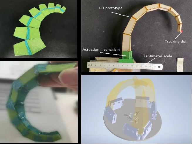 Origami elephant-trunk manipulator prototypes with the actuation mechanism